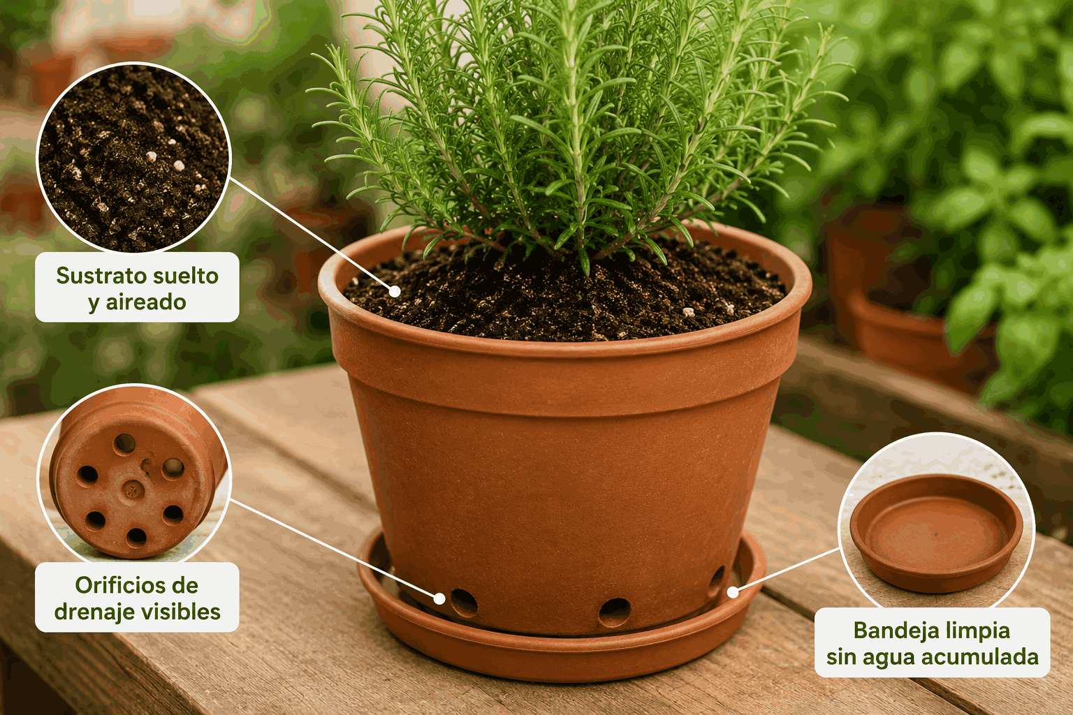 Sustrato y drenaje adecuado para una planta